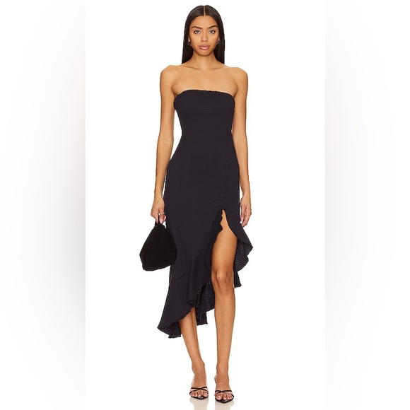 New Free People Made Me Blush Strapless Asymmetrical Midi Dress - Picture 5 of 7